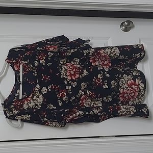 Banabee floral top with exposed shoulders and tie sleeves